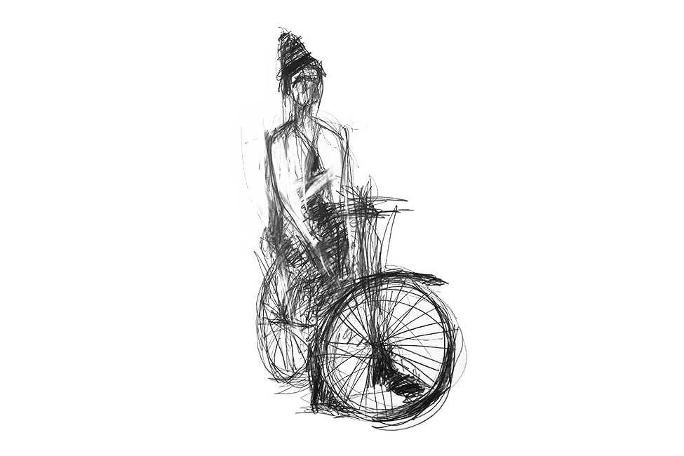 msk2 Skizze Person sitzend auf Fahrrad 1996